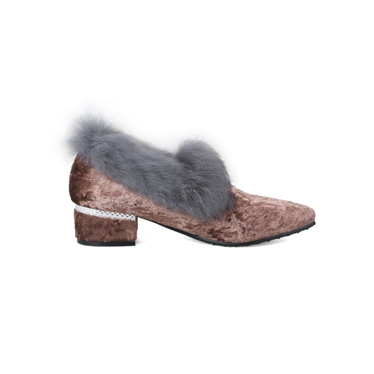 Women Furry Chunky Heels Shoes