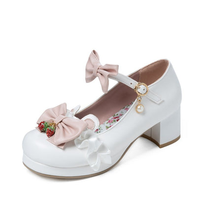 Women Pumps Mary Janes Shoes with Bowtie Pearl