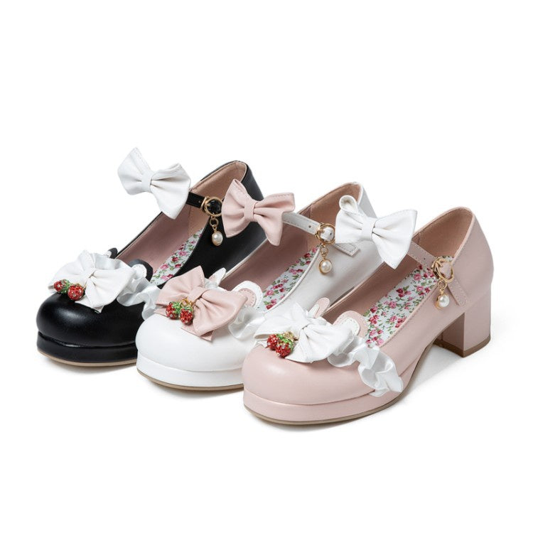 Women Pumps Mary Janes Shoes with Bowtie Pearl