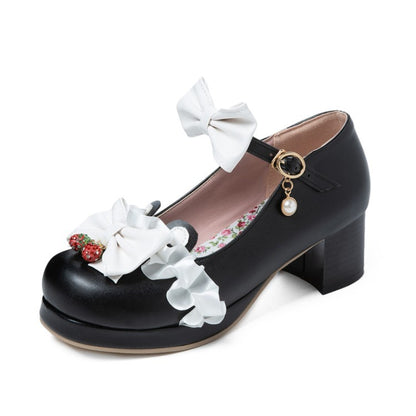 Women Pumps Mary Janes Shoes with Bowtie Pearl