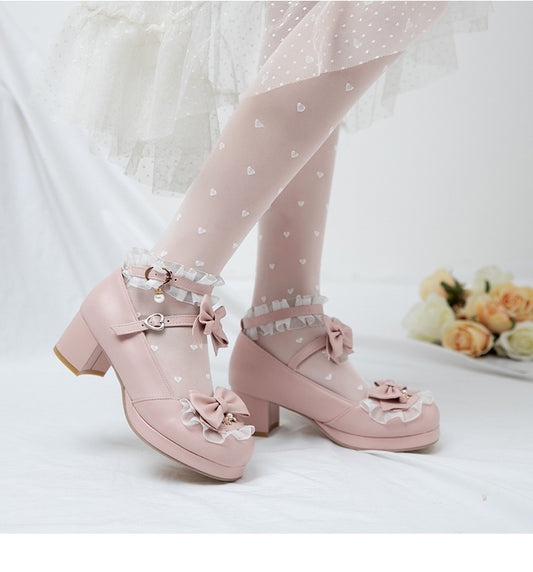 Women Lolita Chunky Heel Pumps Mary Janes Shoes with Bowtie