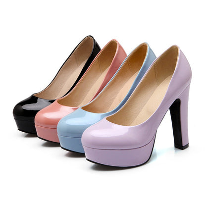 Women Patent Leather Platform Pumps High Heels Shoes