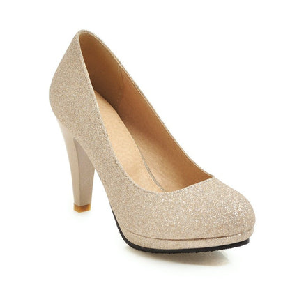 Women Glitter Platform Pumps High Heels Wedding Shoes