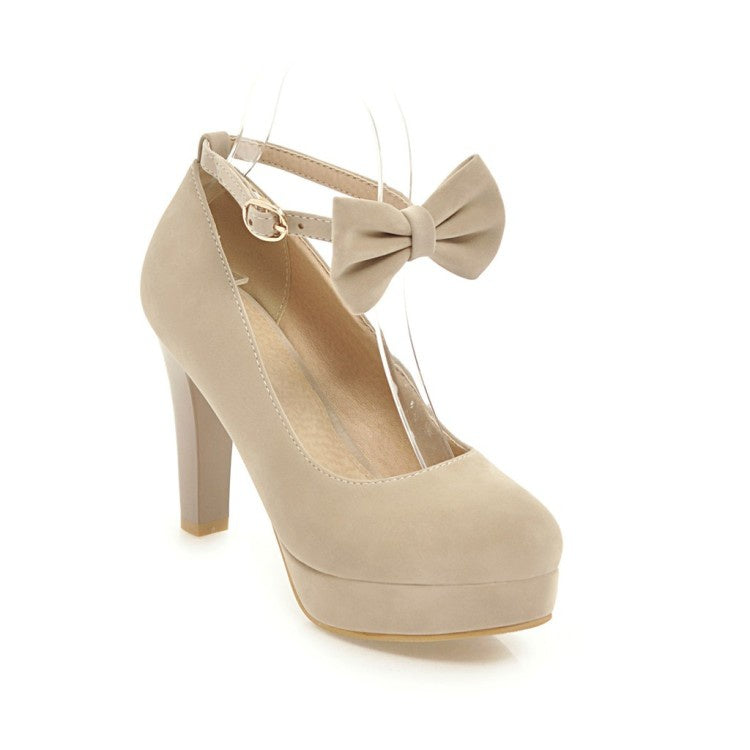 Women Bow Platform Pumps High Heels Shoes