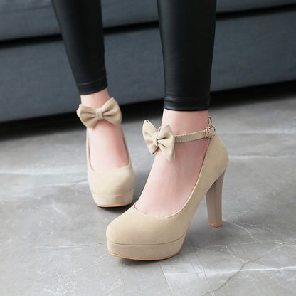 Women Bow Platform Pumps High Heels Shoes