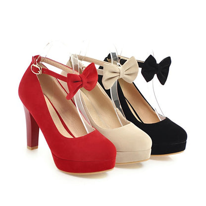 Women Bow Platform Pumps High Heels Shoes