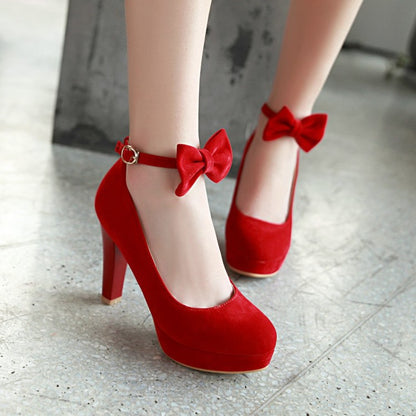 Women Bow Platform Pumps High Heels Shoes