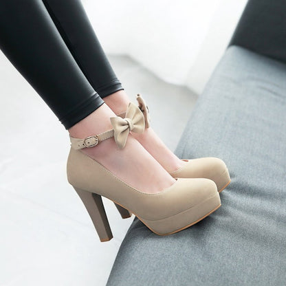 Women Bow Platform Pumps High Heels Shoes