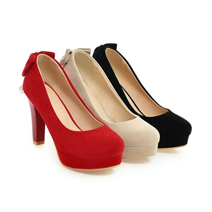 Women Back Bowtie Platform Pumps High Heels Shoes