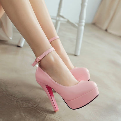 Women Ankle Strap Platform Pumps High Heels