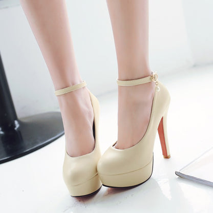 Women Ankle Strap Platform Pumps High Heels