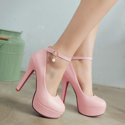 Women Ankle Strap Platform Pumps High Heels