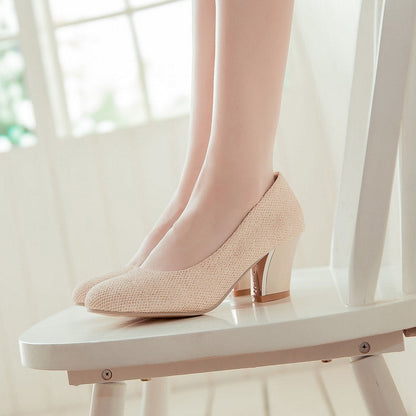 Women Pointed Toe Chunky Heels Pumps