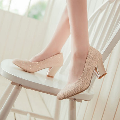 Women Pointed Toe Chunky Heels Pumps