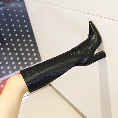 Women Pointed Toe High Heel Knee High Boots