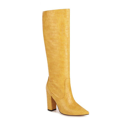 Women Pointed Toe High Heel Knee High Boots