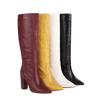 Women Pointed Toe High Heel Knee High Boots