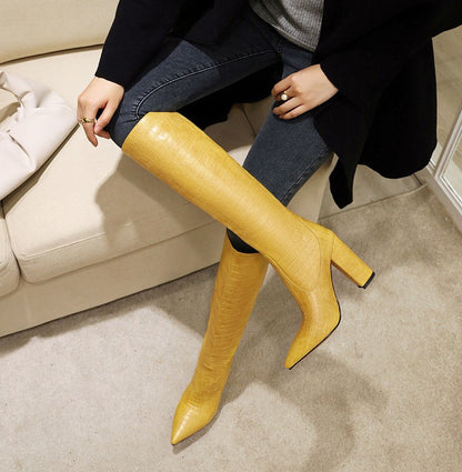 Women Pointed Toe High Heel Knee High Boots