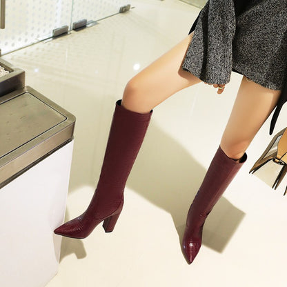 Women Pointed Toe High Heel Knee High Boots