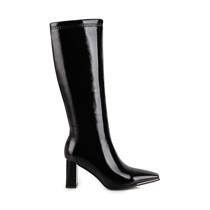 Women Square Toe High Heel Knee High Boots