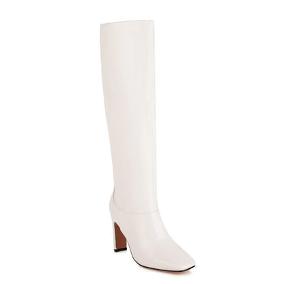 Women Square Toe High Heel Knee High Boots