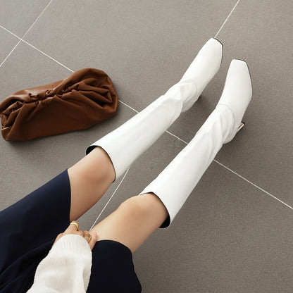 Women Square Toe High Heel Knee High Boots