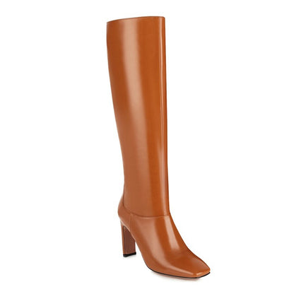 Women Square Toe High Heel Knee High Boots