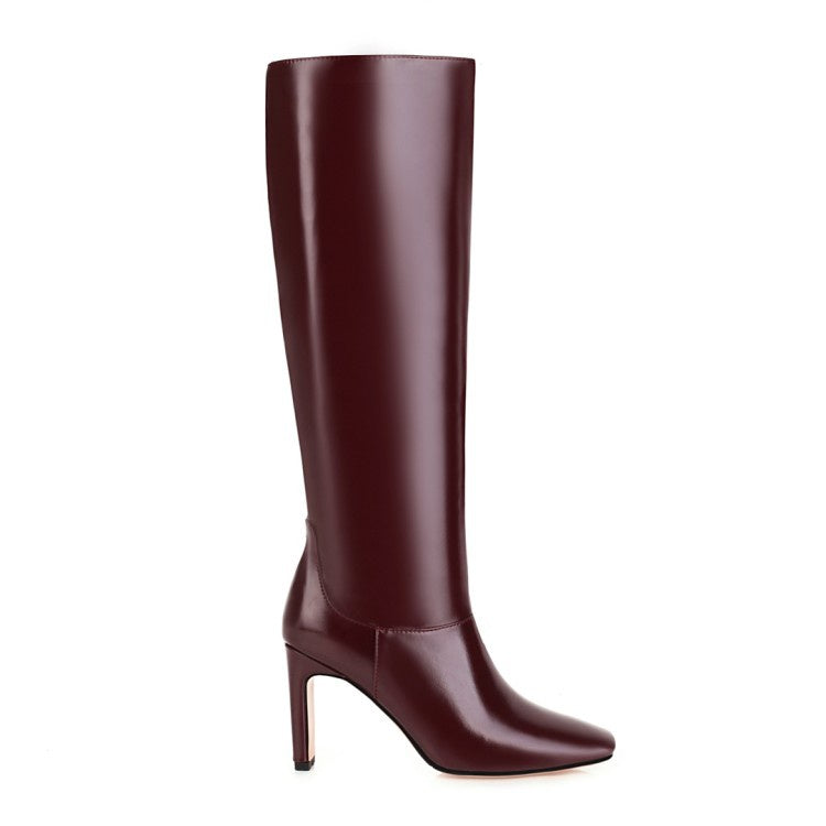 Women Square Toe High Heel Knee High Boots