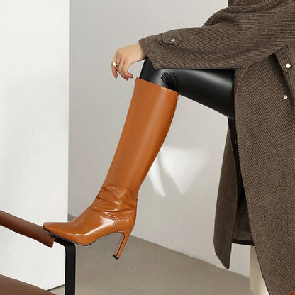 Women Square Toe High Heel Knee High Boots