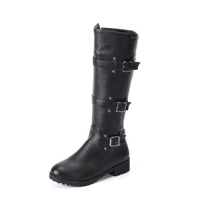 Women Buckle High Heel Knee High Boots