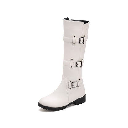 Women Buckle High Heel Knee High Boots