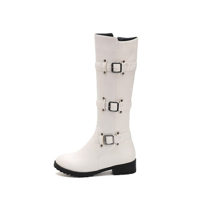 Women Buckle High Heel Knee High Boots