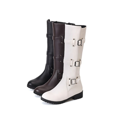 Women Buckle High Heel Knee High Boots