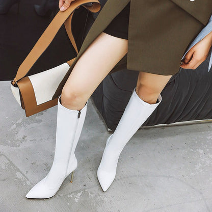 Women Patent Leather High Heel Knee High Boots