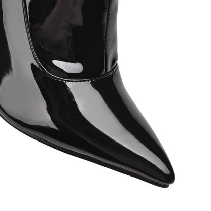 Women Patent Leather High Heel Knee High Boots