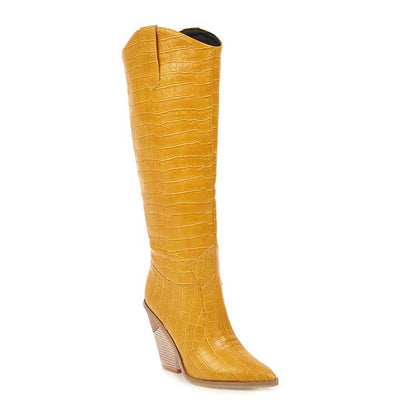 Women Pointed Toe High Heel Knee High Boots