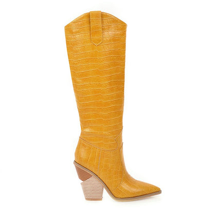 Women Pointed Toe High Heel Knee High Boots