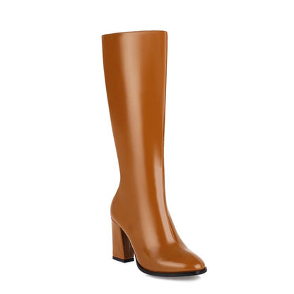 Women Zipper High Heel Knee High Boots