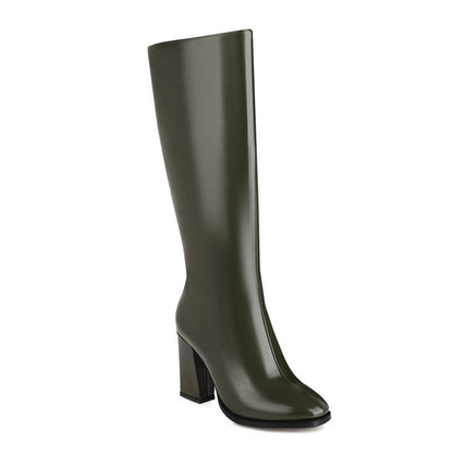 Women Zipper High Heel Knee High Boots