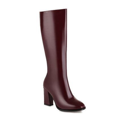 Women Zipper High Heel Knee High Boots