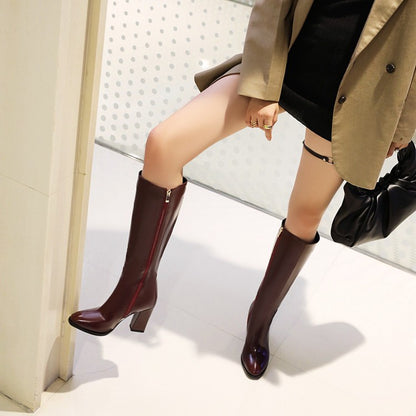 Women Zipper High Heel Knee High Boots