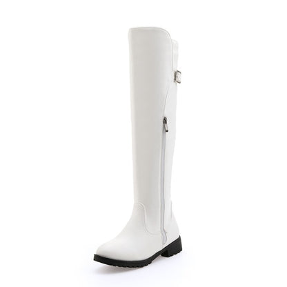 Women Zipper Buckle Belt Knee High Boots