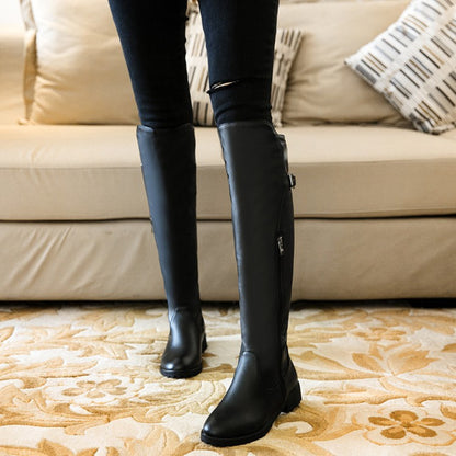 Women Zipper Buckle Belt Knee High Boots