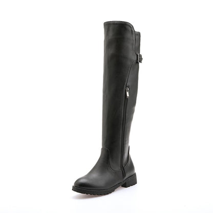 Women Zipper Buckle Belt Knee High Boots