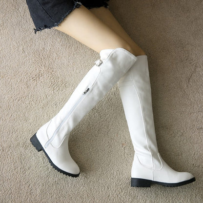 Women Zipper Buckle Belt Knee High Boots