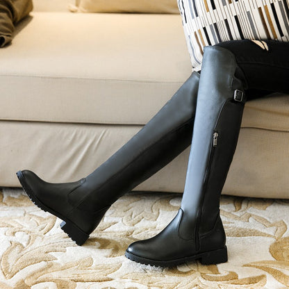 Women Zipper Buckle Belt Knee High Boots