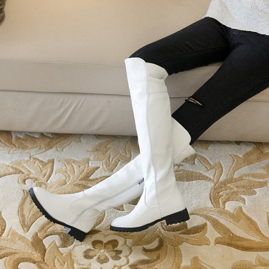 Women Zipper Buckle Belt Knee High Boots