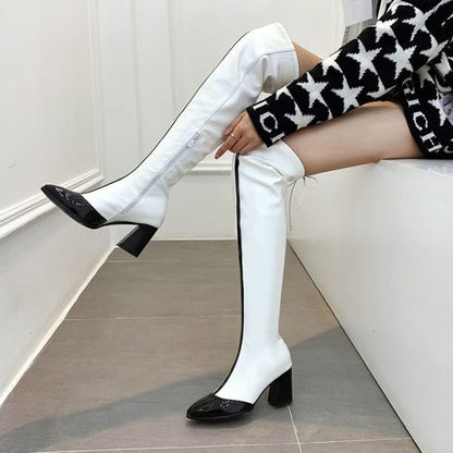 Women Patent Leather High Heels Knee High Boots