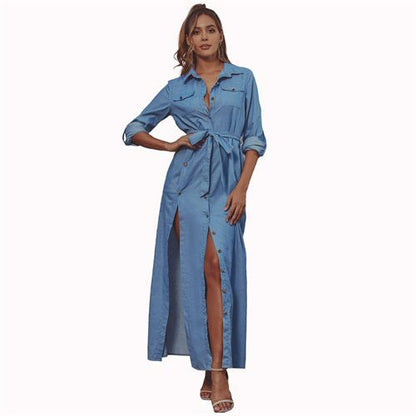 K-20072denim High Waist Slit Long Jumpsuit Beam Waist Women's Dresses