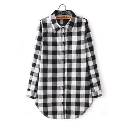 Leisure Plaid Spring Slim Joker Medium and Long Women Blouses